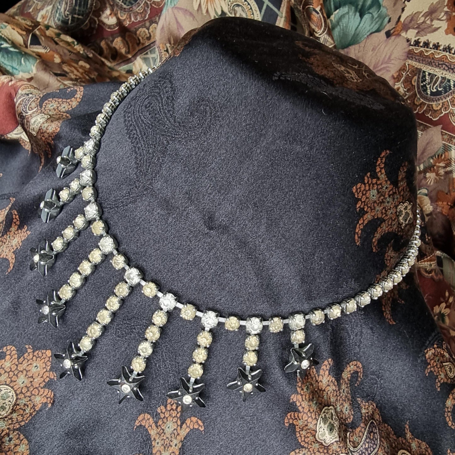 Necklace - Black Stars and Clear Crystals Necklace