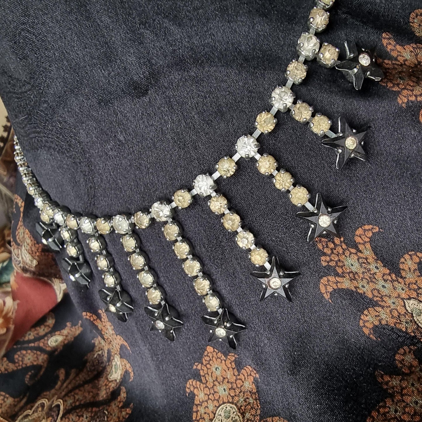 Necklace - Black Stars and Clear Crystals Necklace