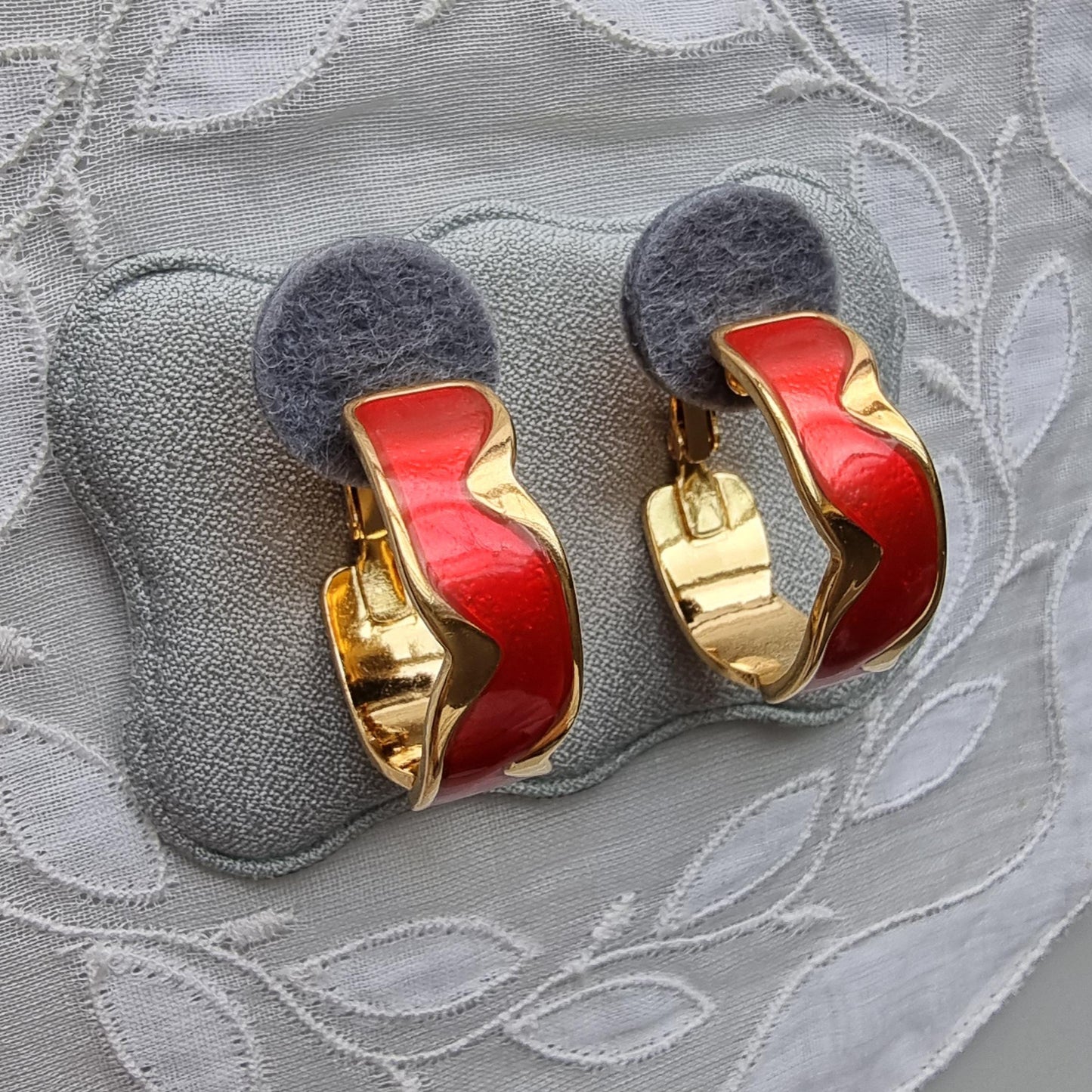 Clip on - Red Enamel Hoop Clip On Earrings