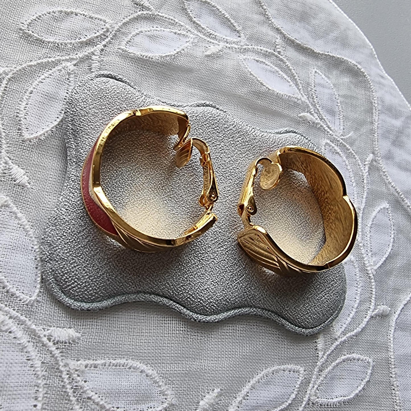 Clip on - Red Enamel Hoop Clip On Earrings