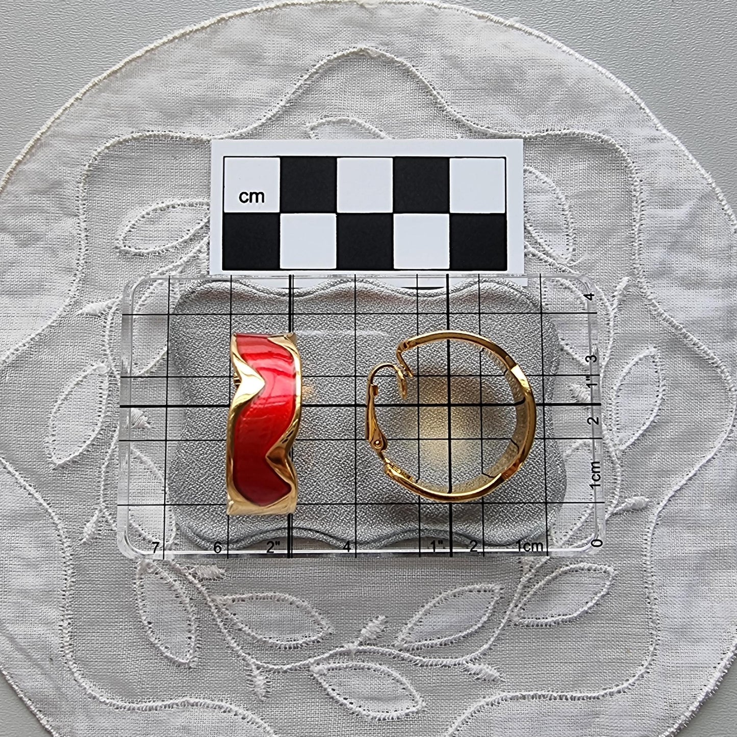 Clip on - Red Enamel Hoop Clip On Earrings