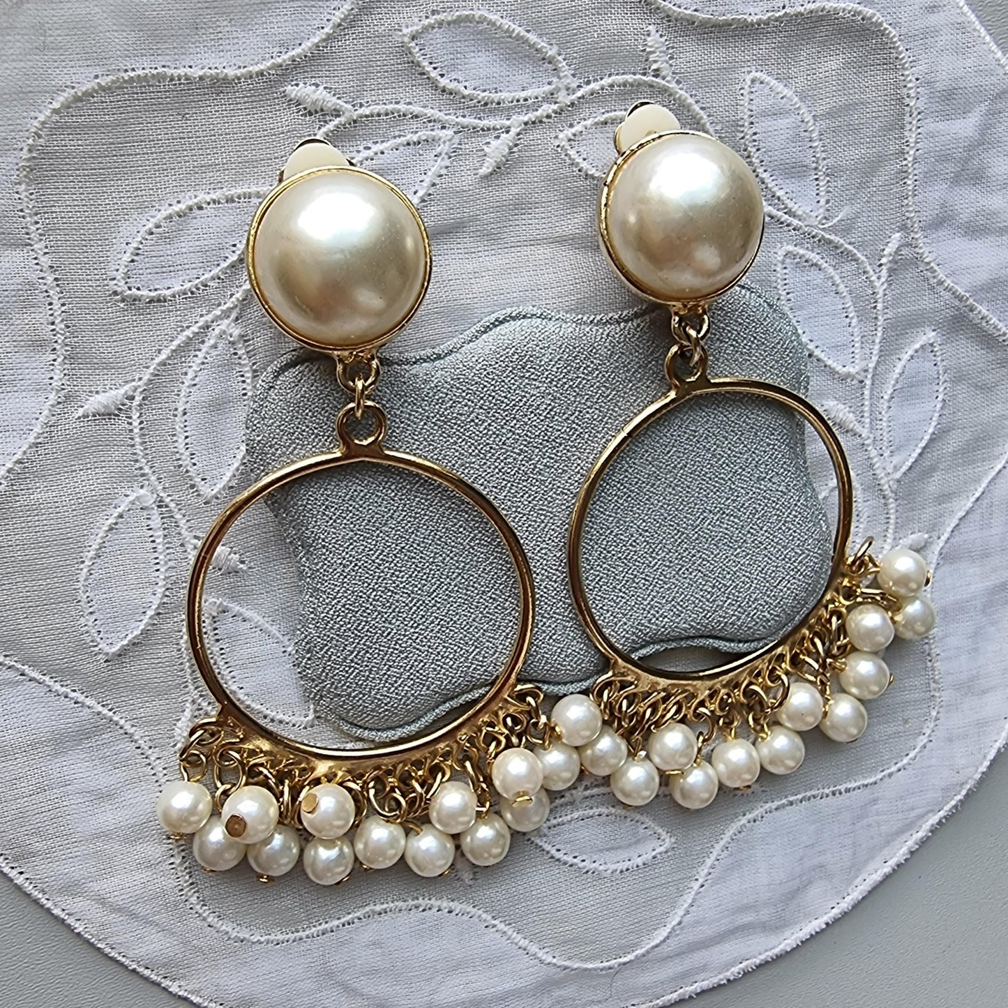 Clip on - Faux Pearl Chandelier Clip on Earrings