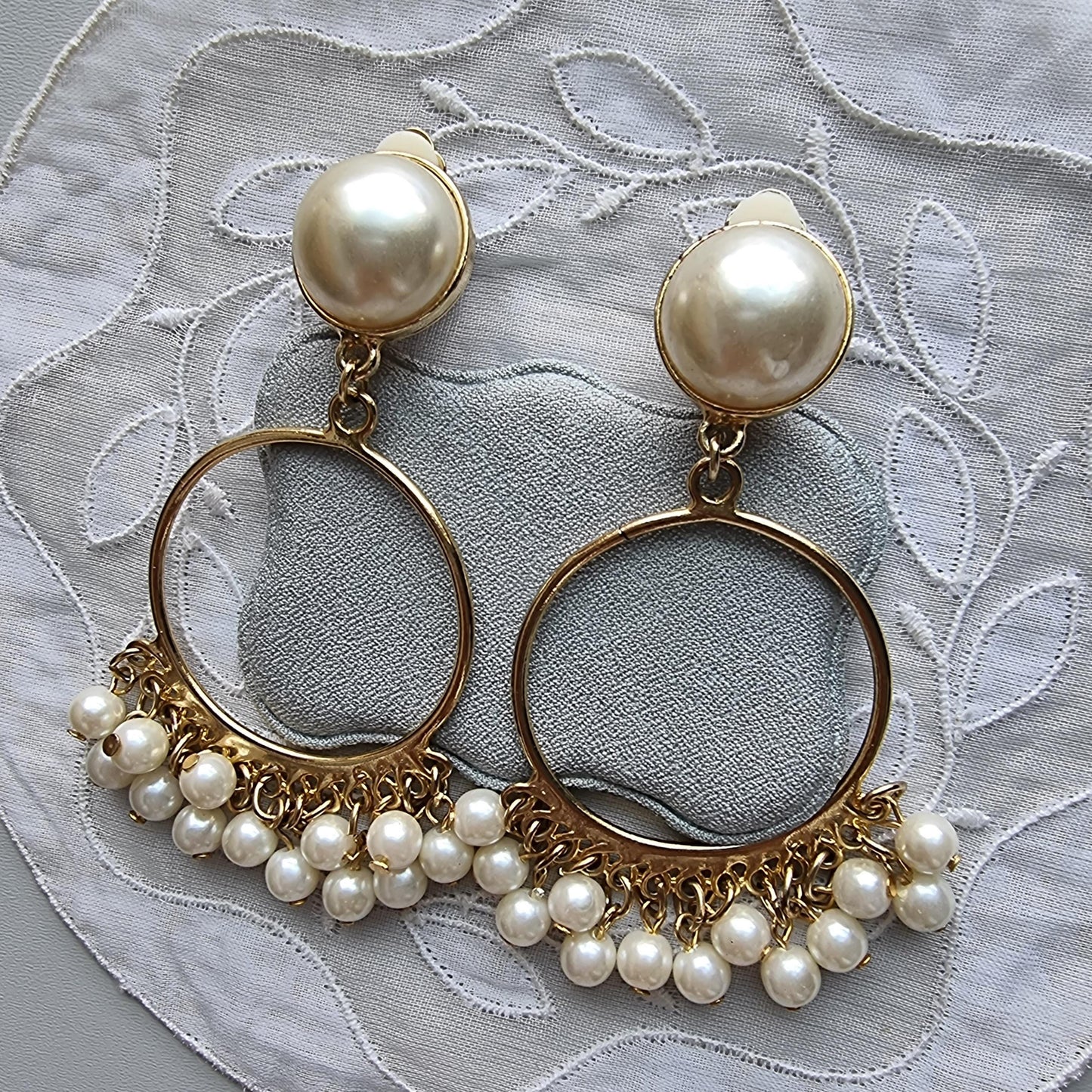 Clip on - Faux Pearl Chandelier Clip on Earrings