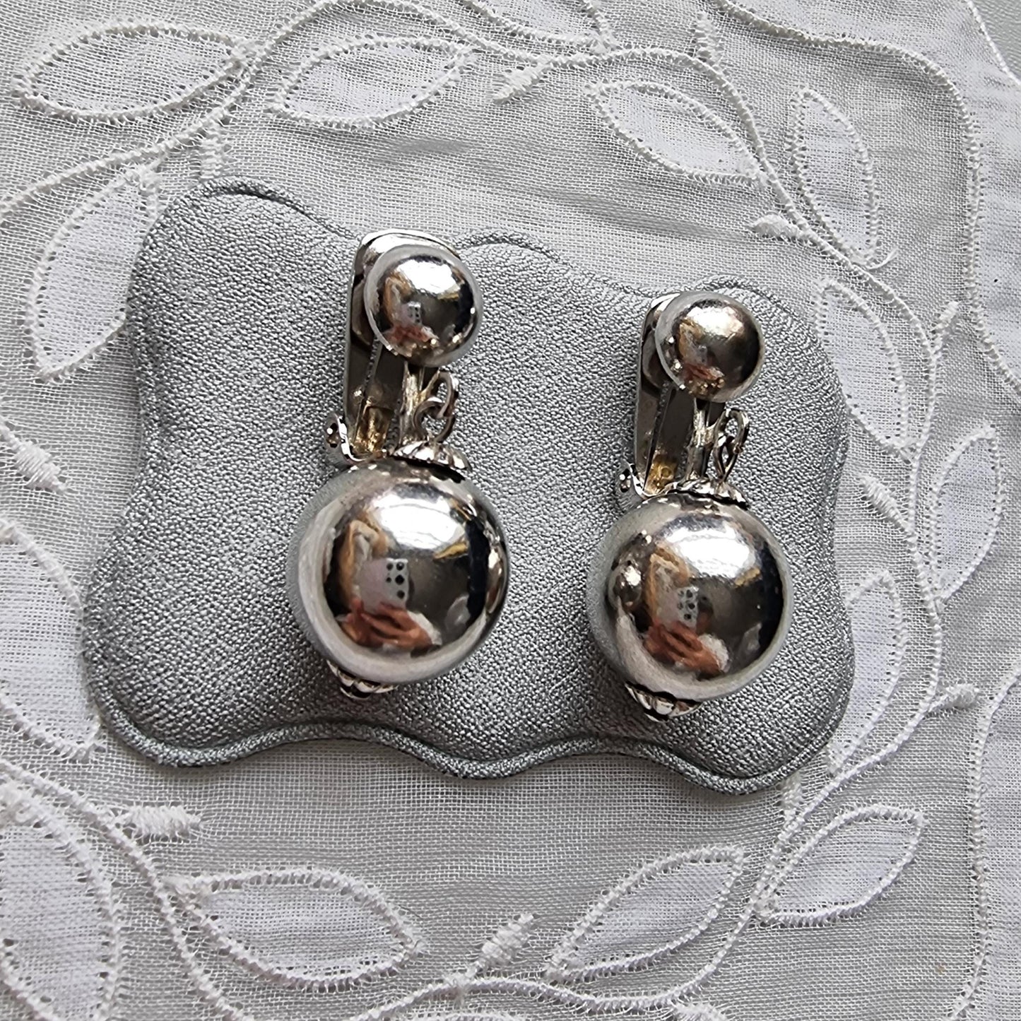 Clip on - Silver Tone Ball Drop Clip On Earrings