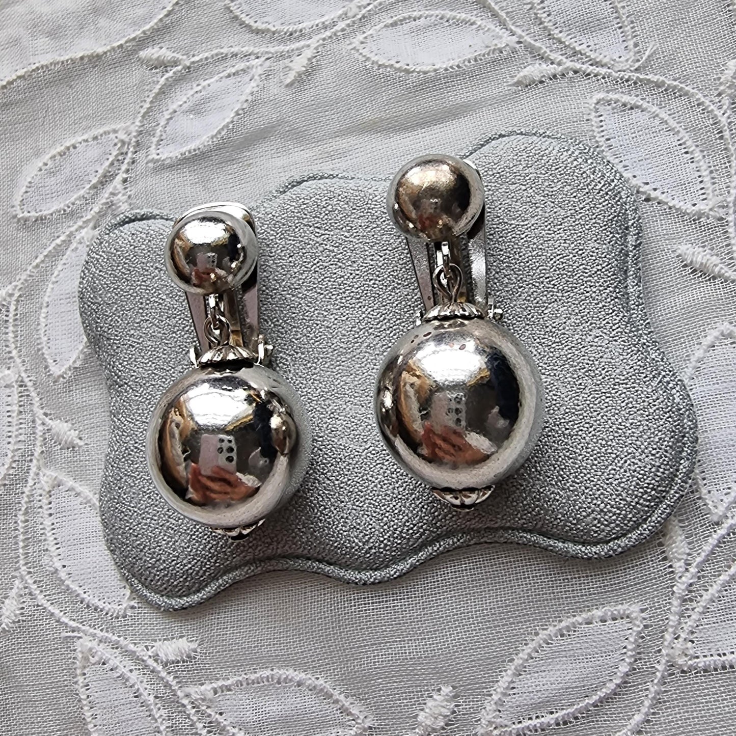 Clip on - Silver Tone Ball Drop Clip On Earrings