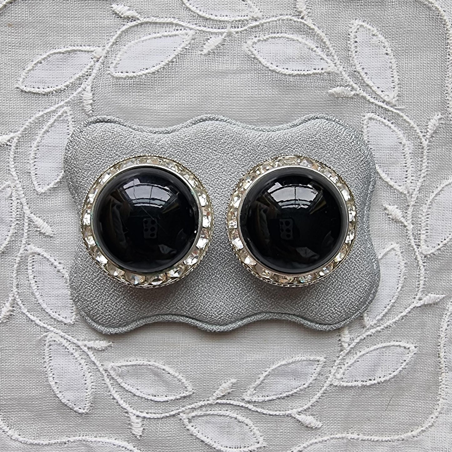 Clip on - Black and Clear Crystals Halo Clip on Earrings