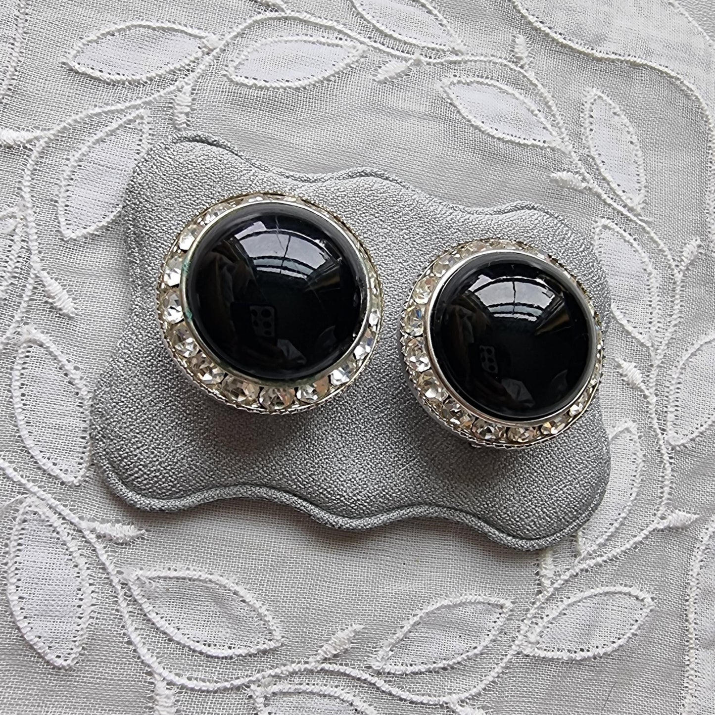 Clip on - Black and Clear Crystals Halo Clip on Earrings