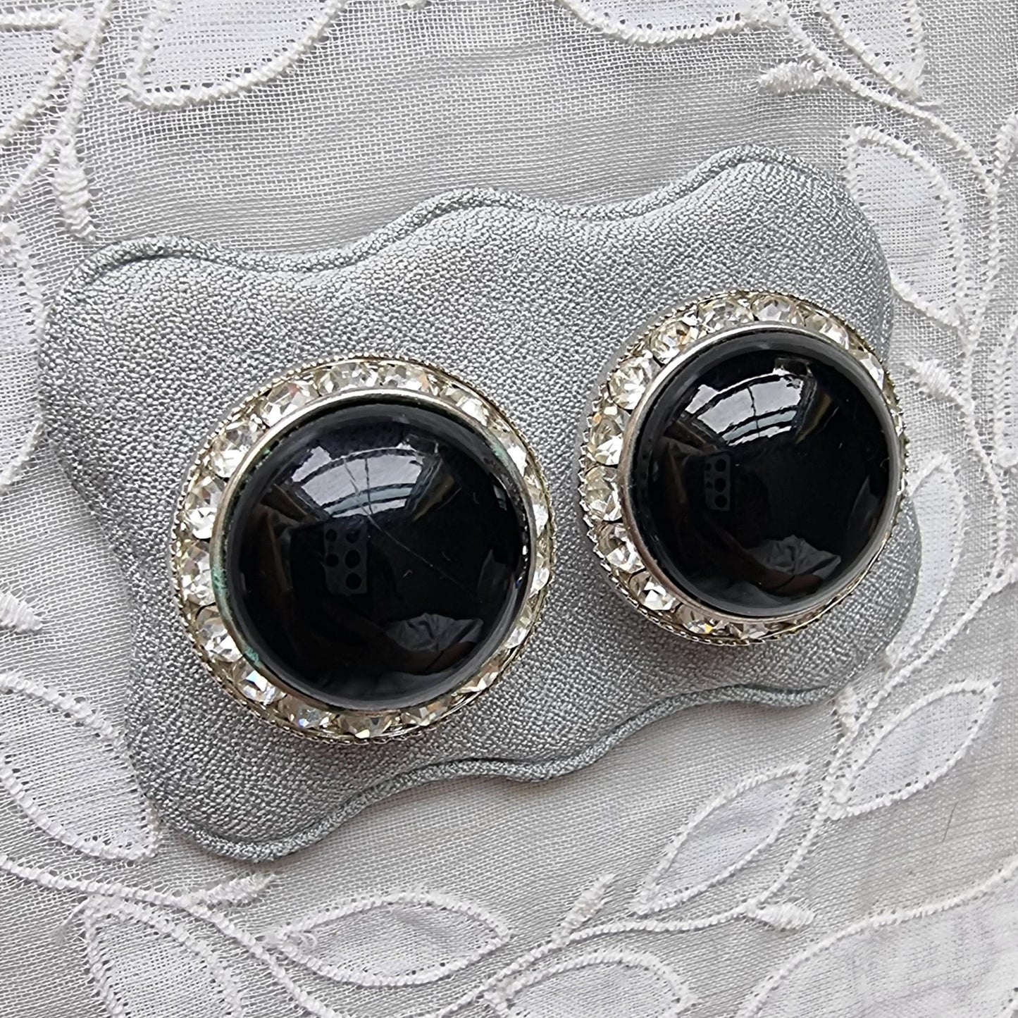 Clip on - Black and Clear Crystals Halo Clip on Earrings