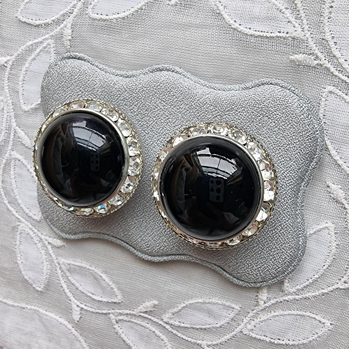 Clip on - Black and Clear Crystals Halo Clip on Earrings