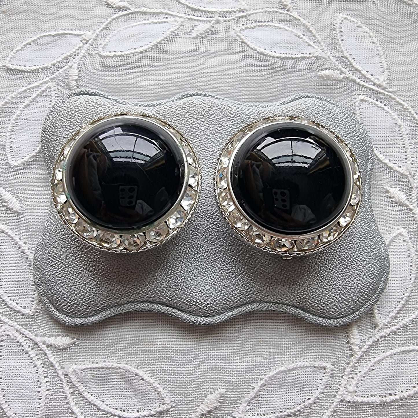 Clip on - Black and Clear Crystals Halo Clip on Earrings
