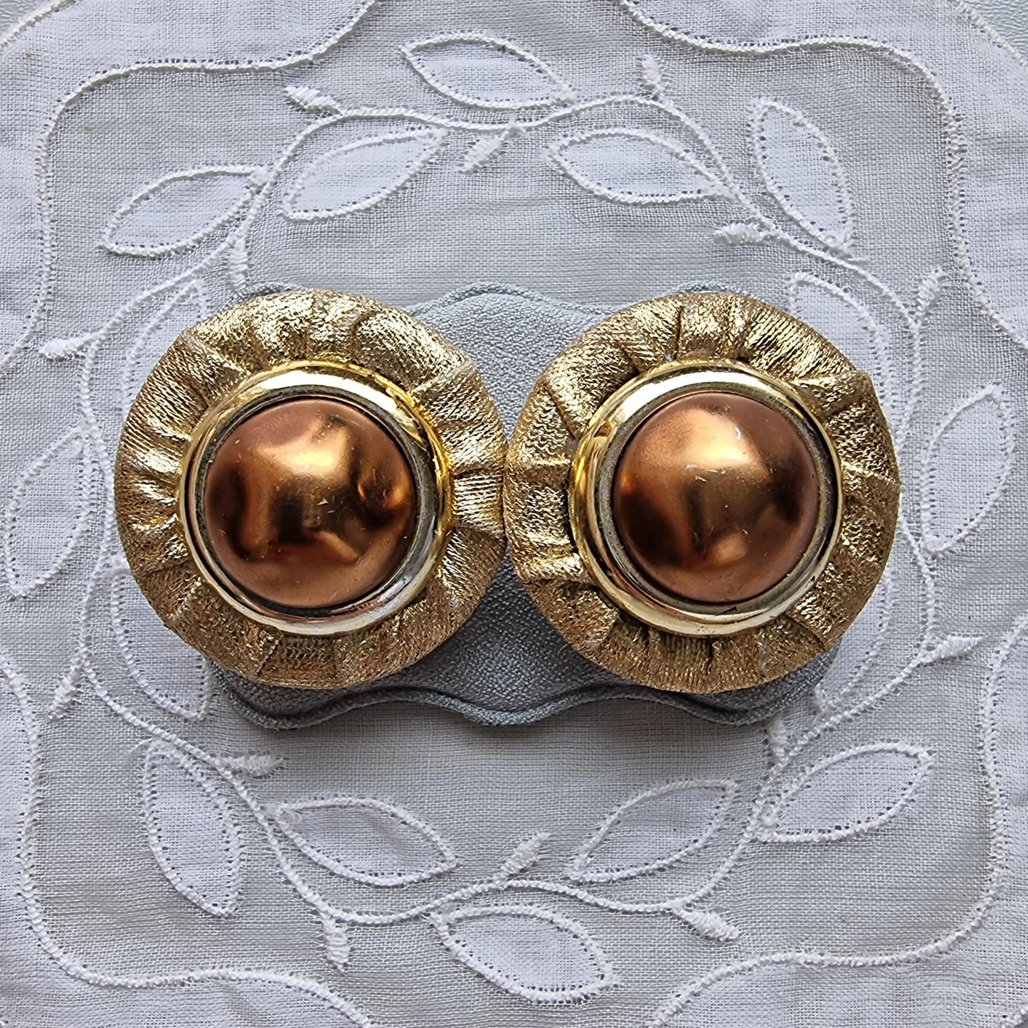 Clip on - Gold Fabric Faux Big Brown Pearl Clip on Earrings