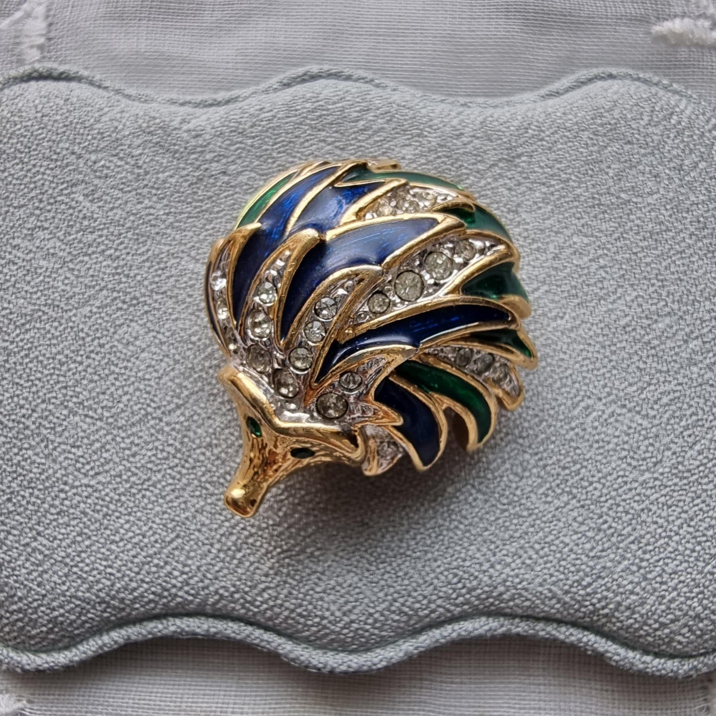 Brooch - Attwood and Sawyer Green and Blue Enamel Hedgehog Brooch