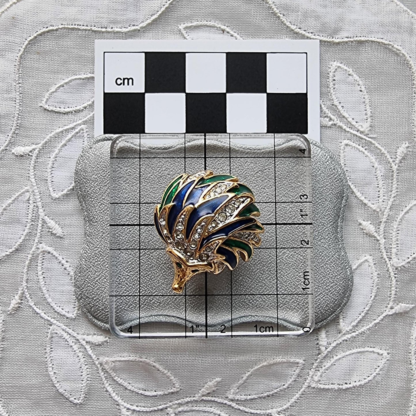 Brooch - Attwood and Sawyer Green and Blue Enamel Hedgehog Brooch