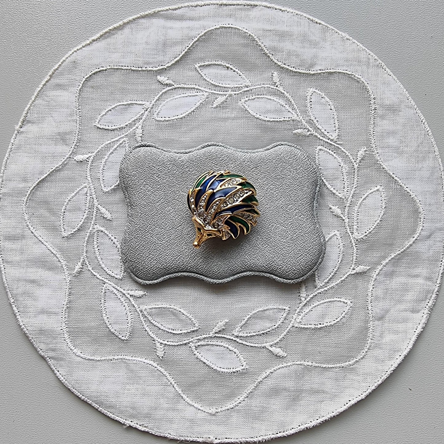 Brooch - Attwood and Sawyer Green and Blue Enamel Hedgehog Brooch