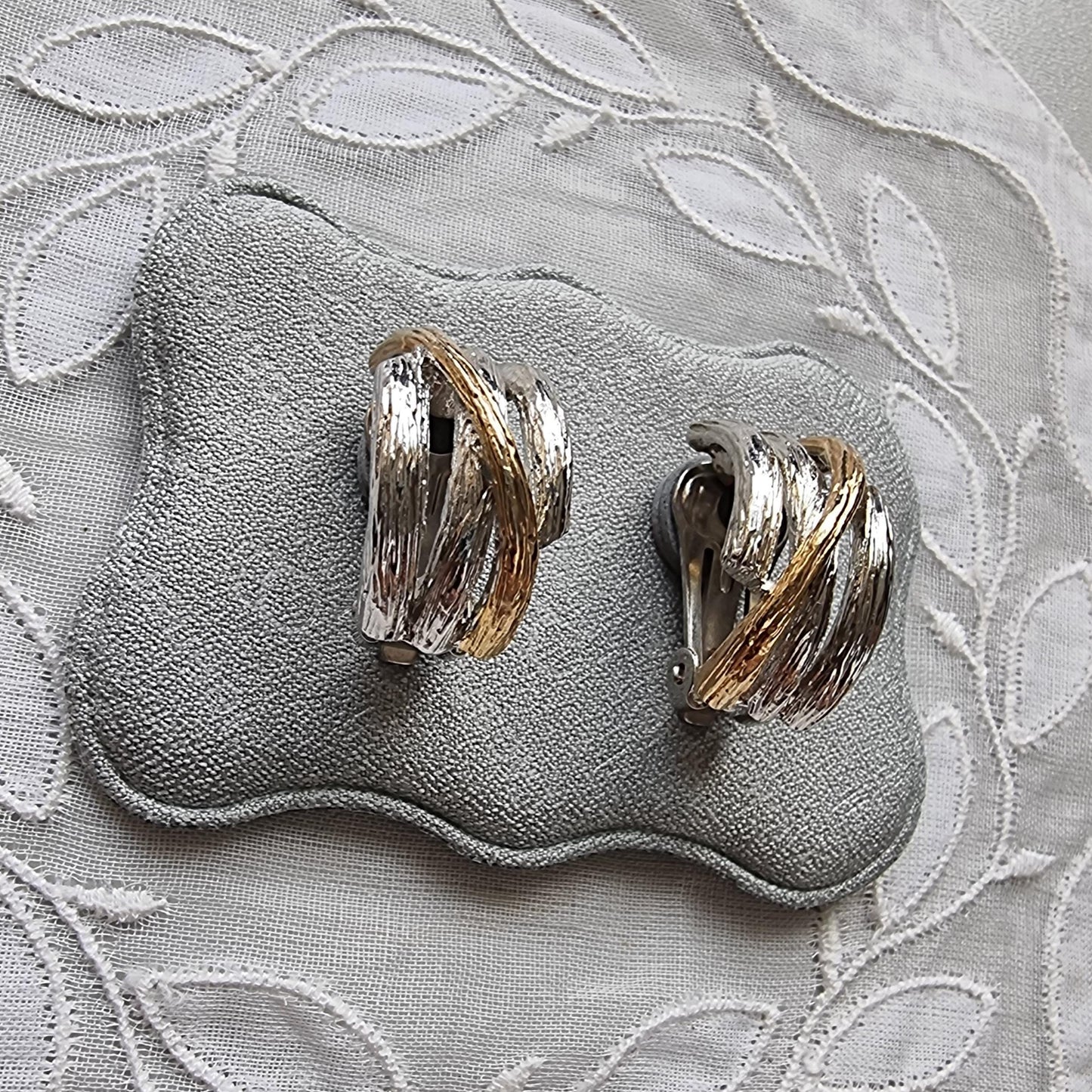 Clip on - Gold and Silver Branch Half Hoop Clip On Earrings