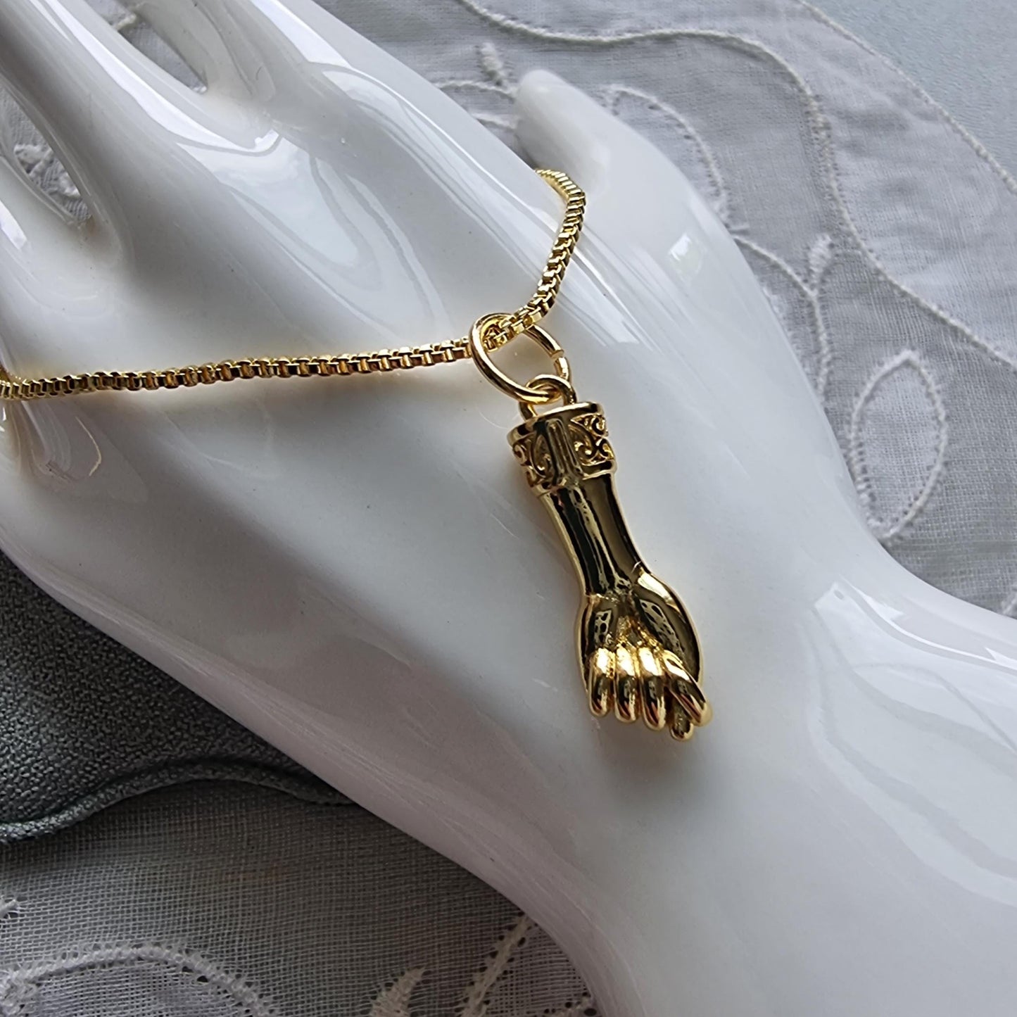 Necklace - Gold Fist Figa Pendant Necklace