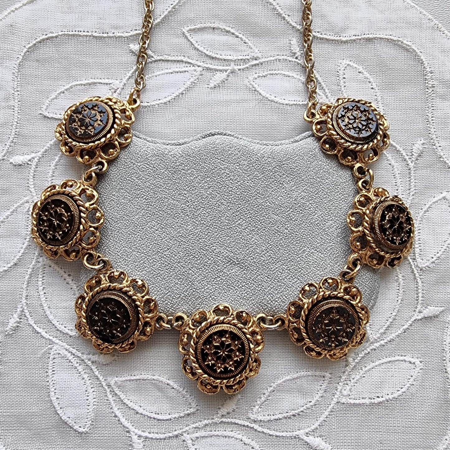 Necklace - Victorian Style Black Mourning Pendant Link Necklace