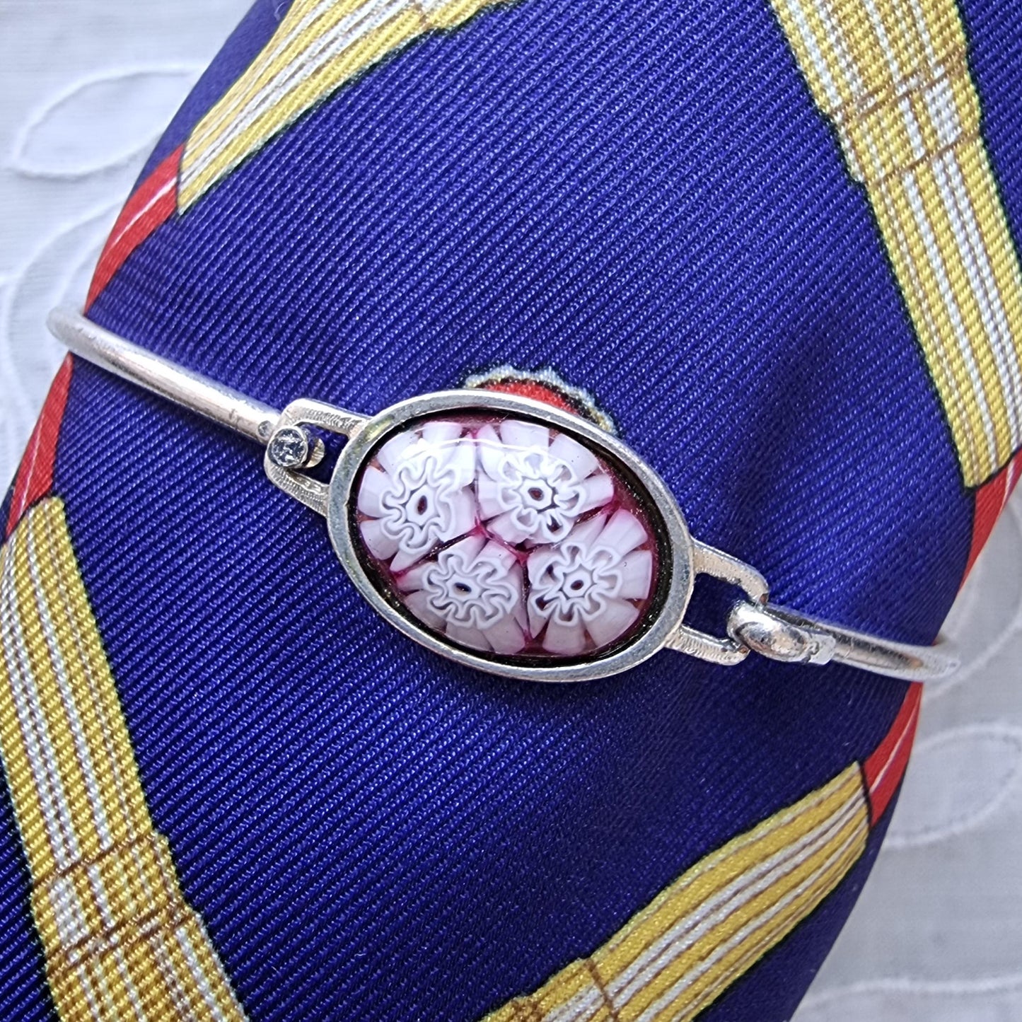 Bracelet - Purple Red Milefiori Glass Cabochon Bangle Bracelet