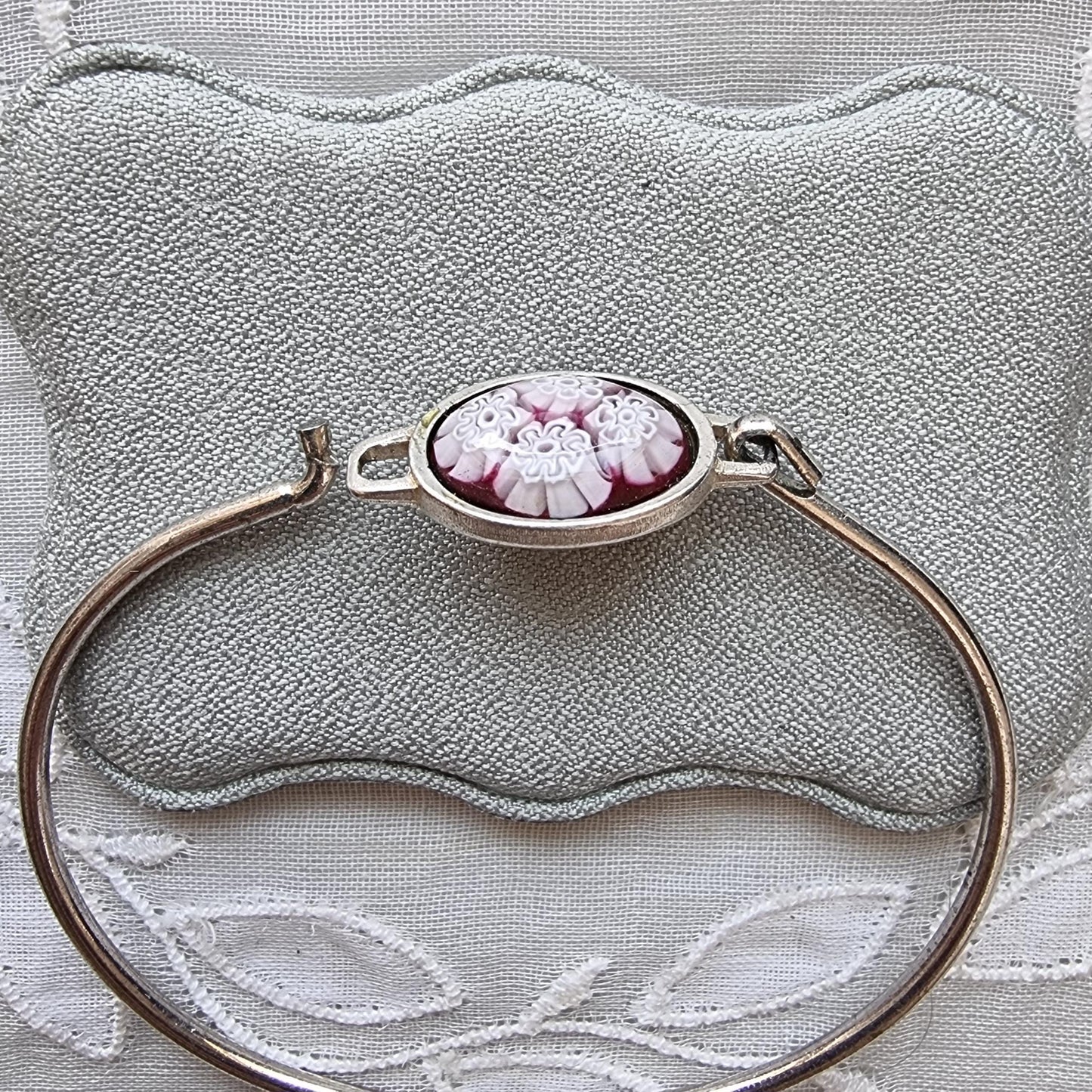 Bracelet - Purple Red Milefiori Glass Cabochon Bangle Bracelet