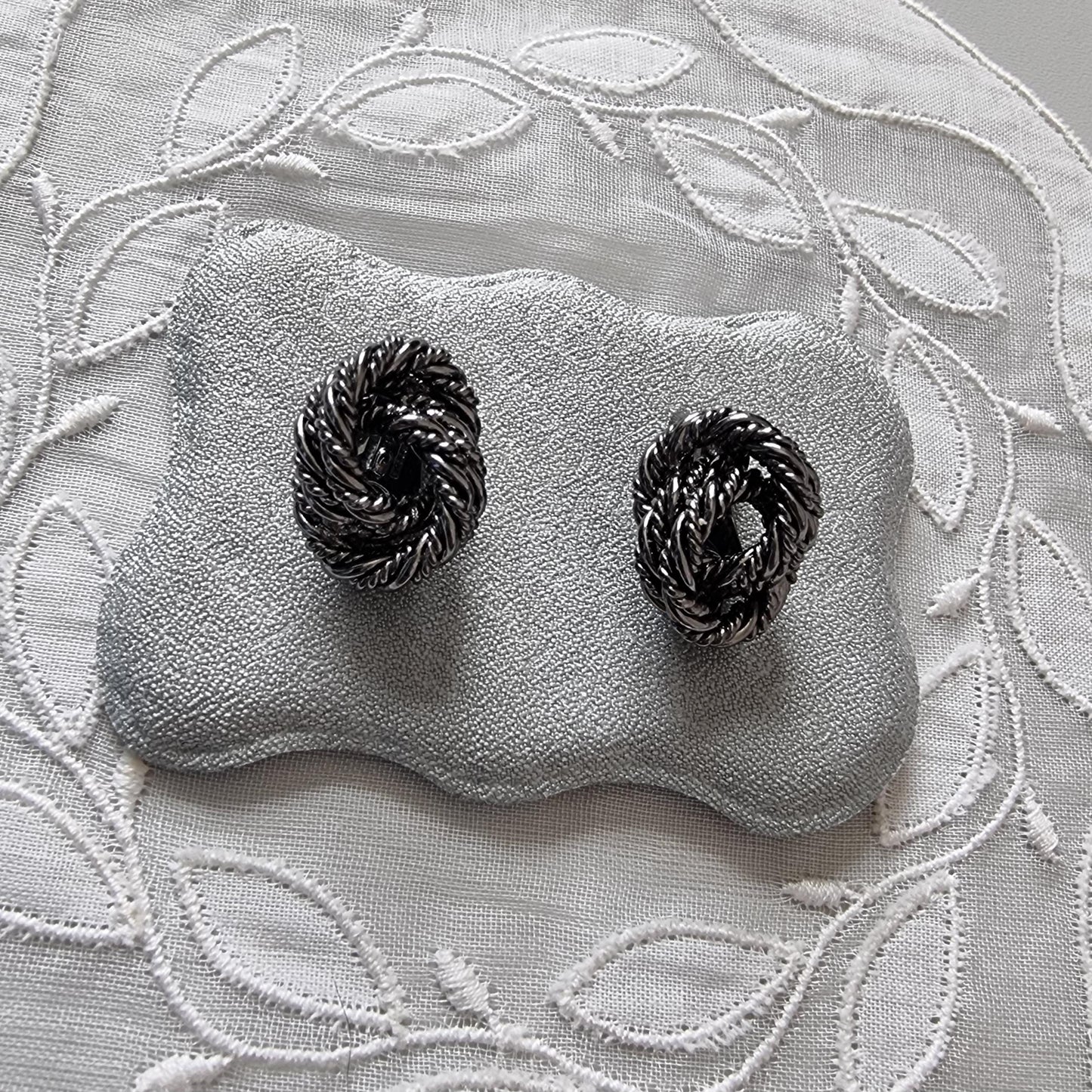 Clip on - Gunmetal Plaited Wire Knot Earrings