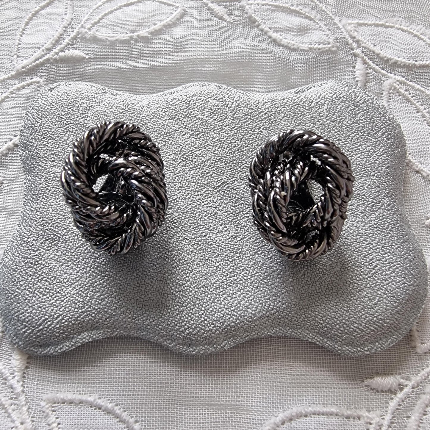 Clip on - Gunmetal Plaited Wire Knot Earrings