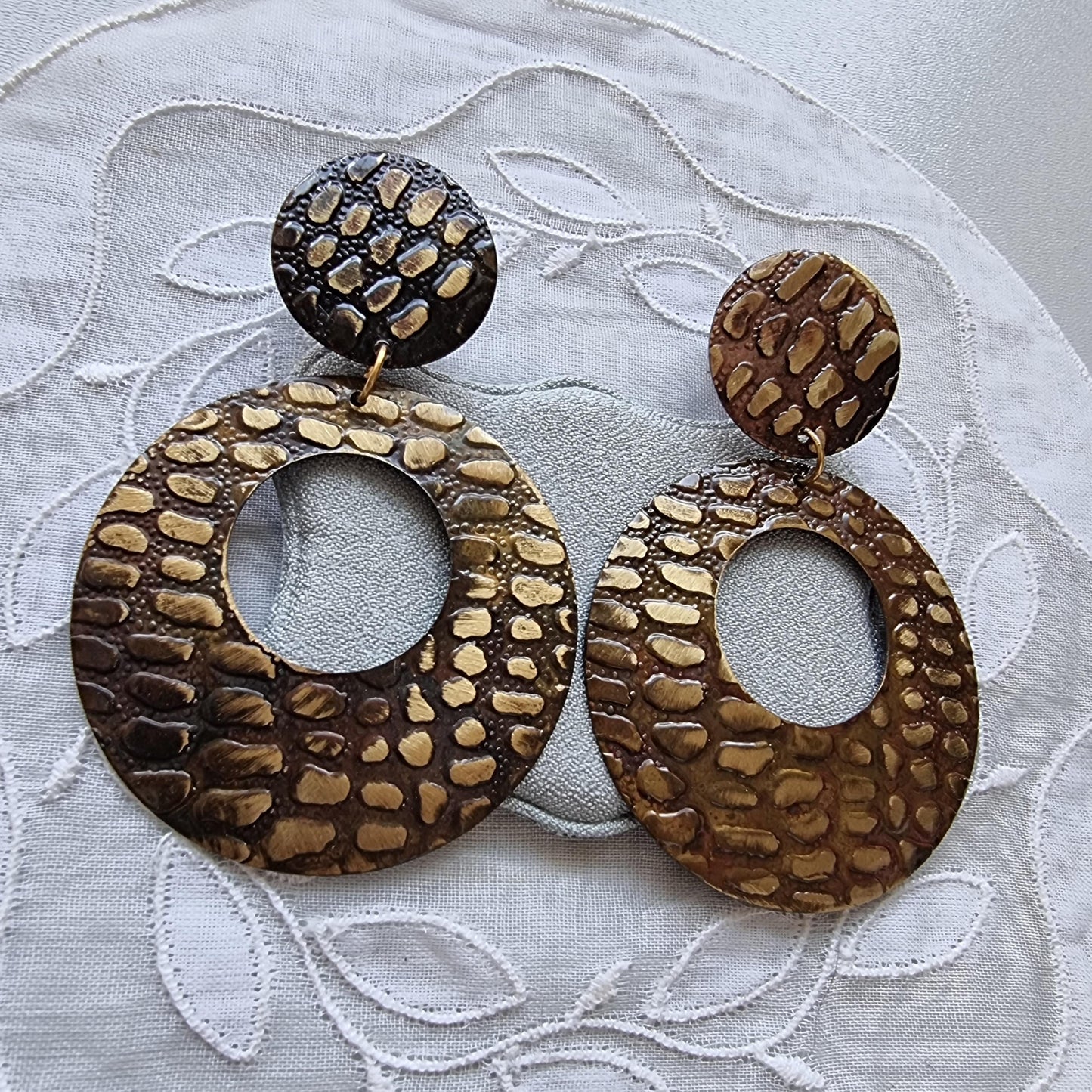 Posts - Brown Metal Crocodile Print Drop Earrings
