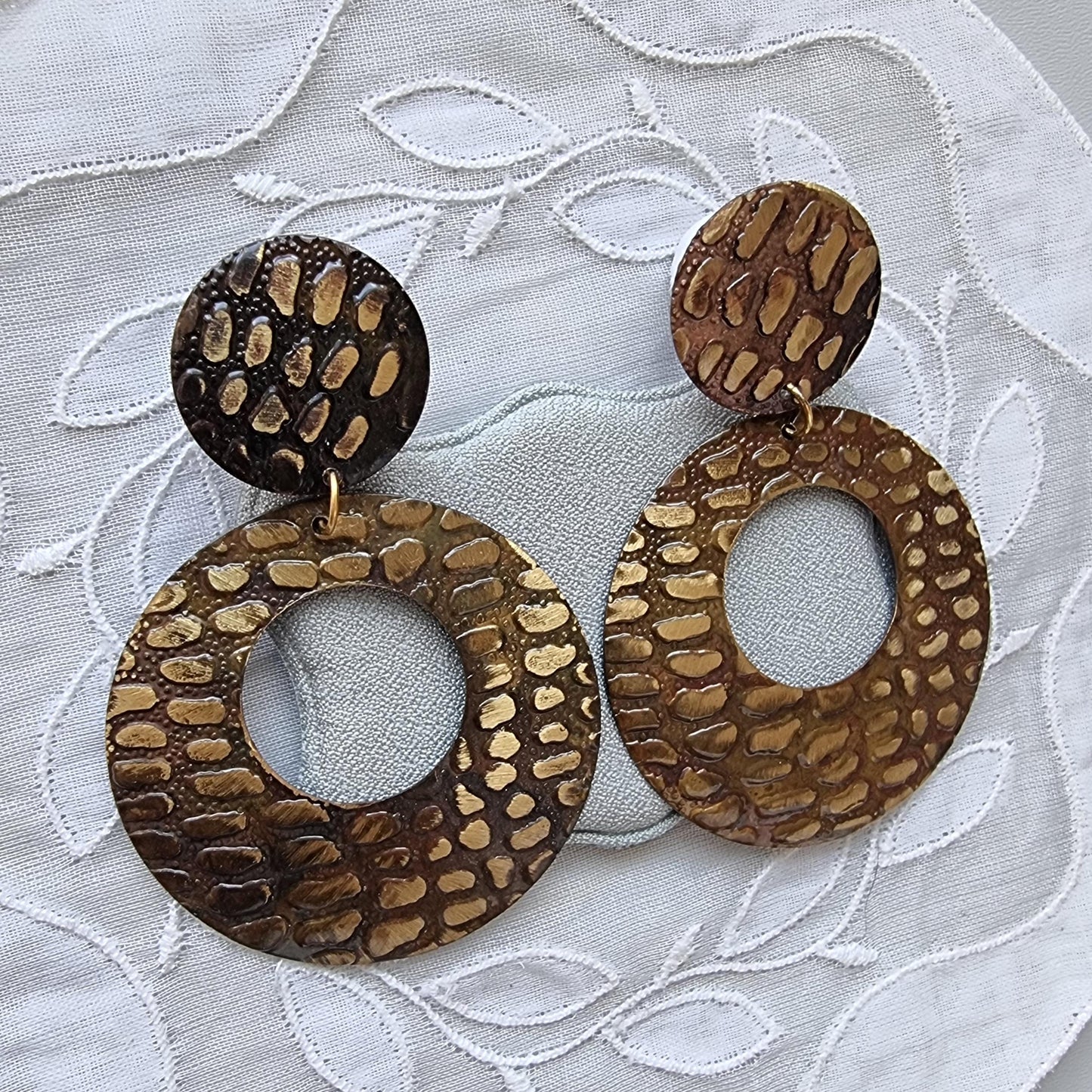 Posts - Brown Metal Crocodile Print Drop Earrings