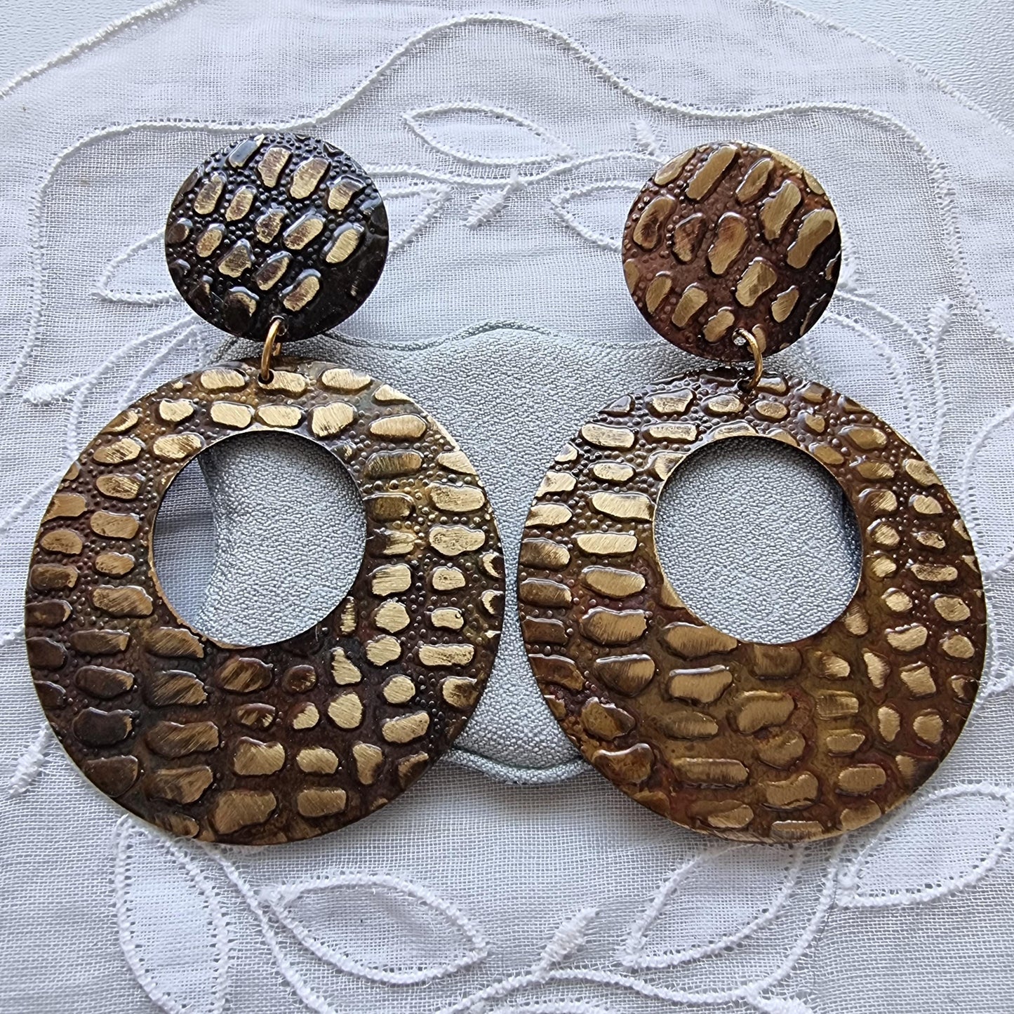 Posts - Brown Metal Crocodile Print Drop Earrings
