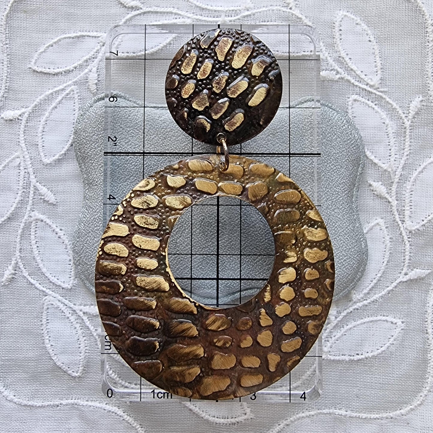 Posts - Brown Metal Crocodile Print Drop Earrings