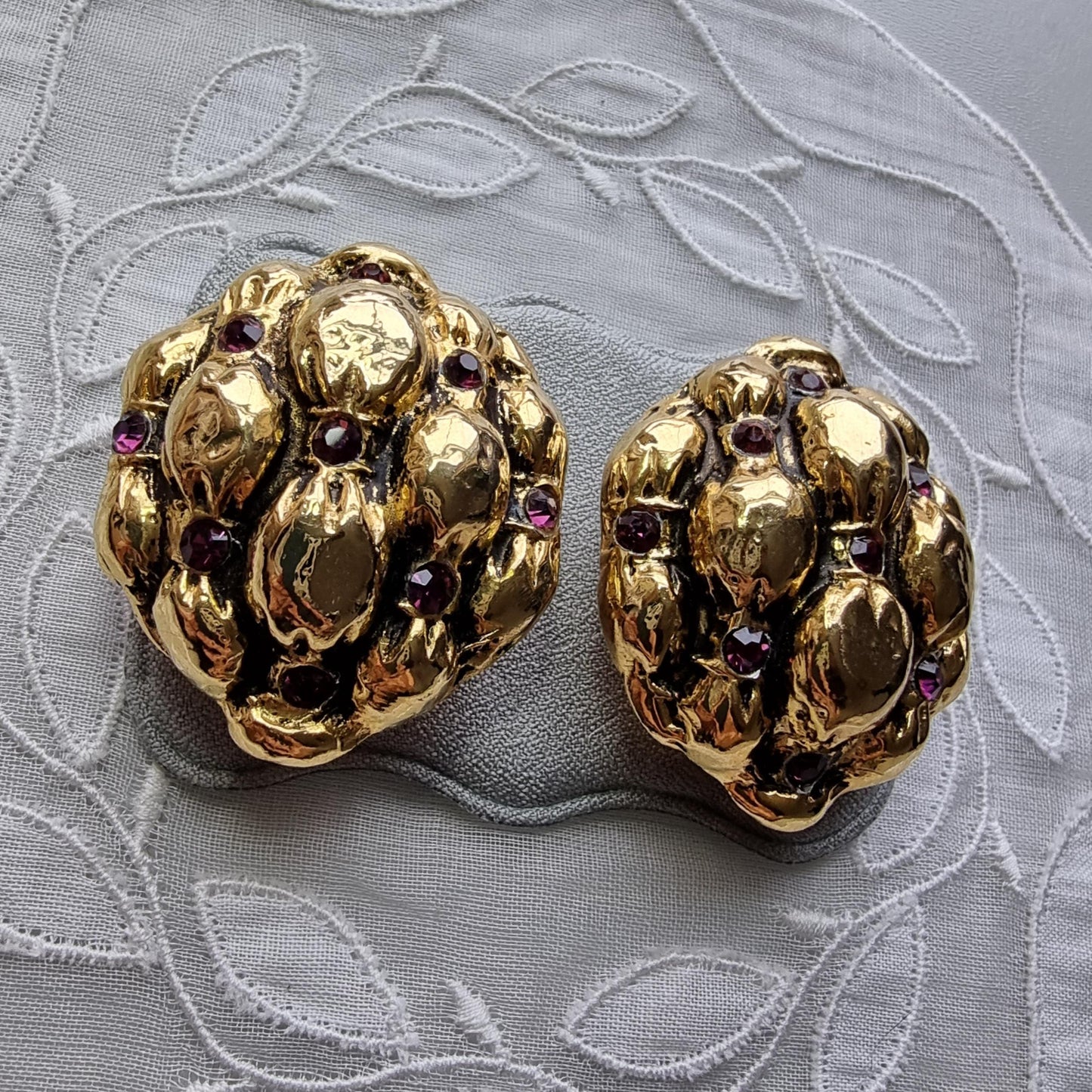Clip on - Purple Crystals Cushion Dome Clip On Earrings