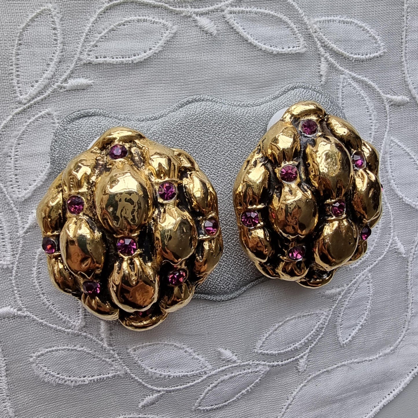 Clip on - Purple Crystals Cushion Dome Clip On Earrings