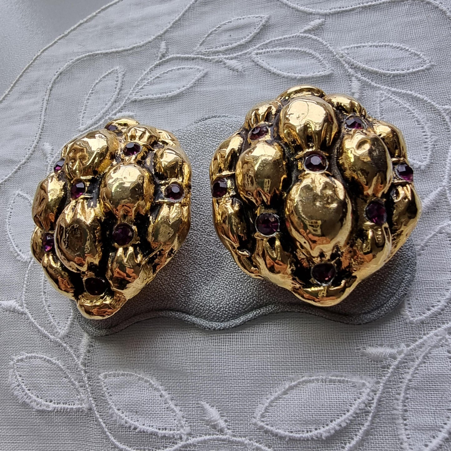 Clip on - Purple Crystals Cushion Dome Clip On Earrings