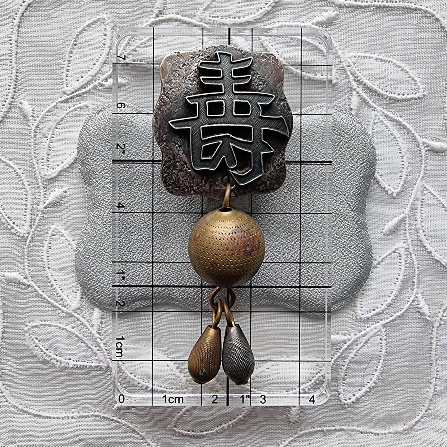 Clip on - Baer Chinese Character Two Tone Bead Drop Clip On Earrings