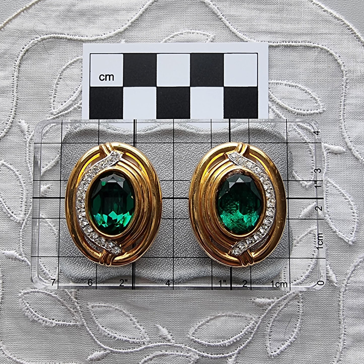 Clip on - Lanvin Oval Green and Clear Crystals Clip On Earrings