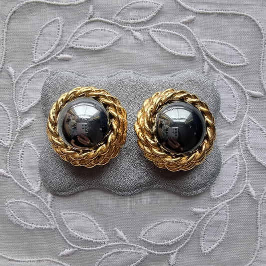 Clip on - DMJ Gold Round Silver Grey Cabochon Crystal Clip on Earrings