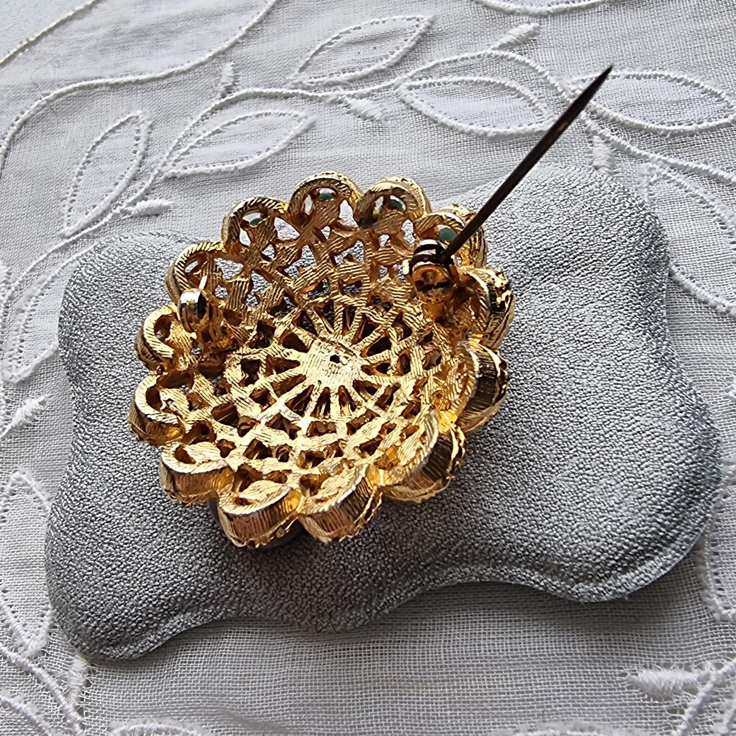 Brooch - Sphinx Gold Turquoise and Pearl Spray Brooch