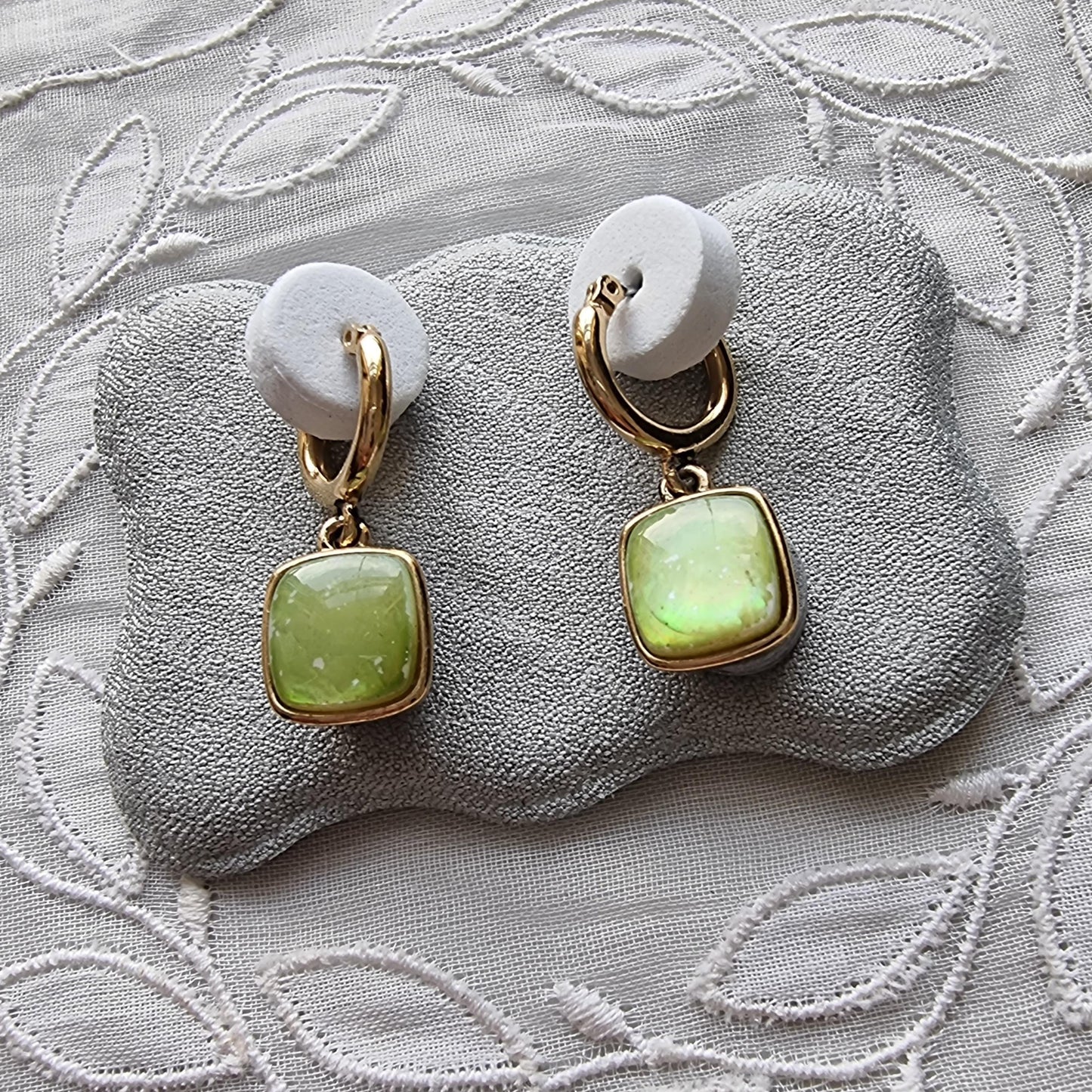 Posts - Monet Pearlescent Green Square Drop Earrings