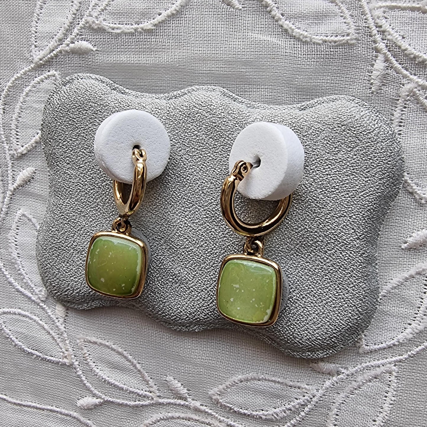 Posts - Monet Pearlescent Green Square Drop Earrings