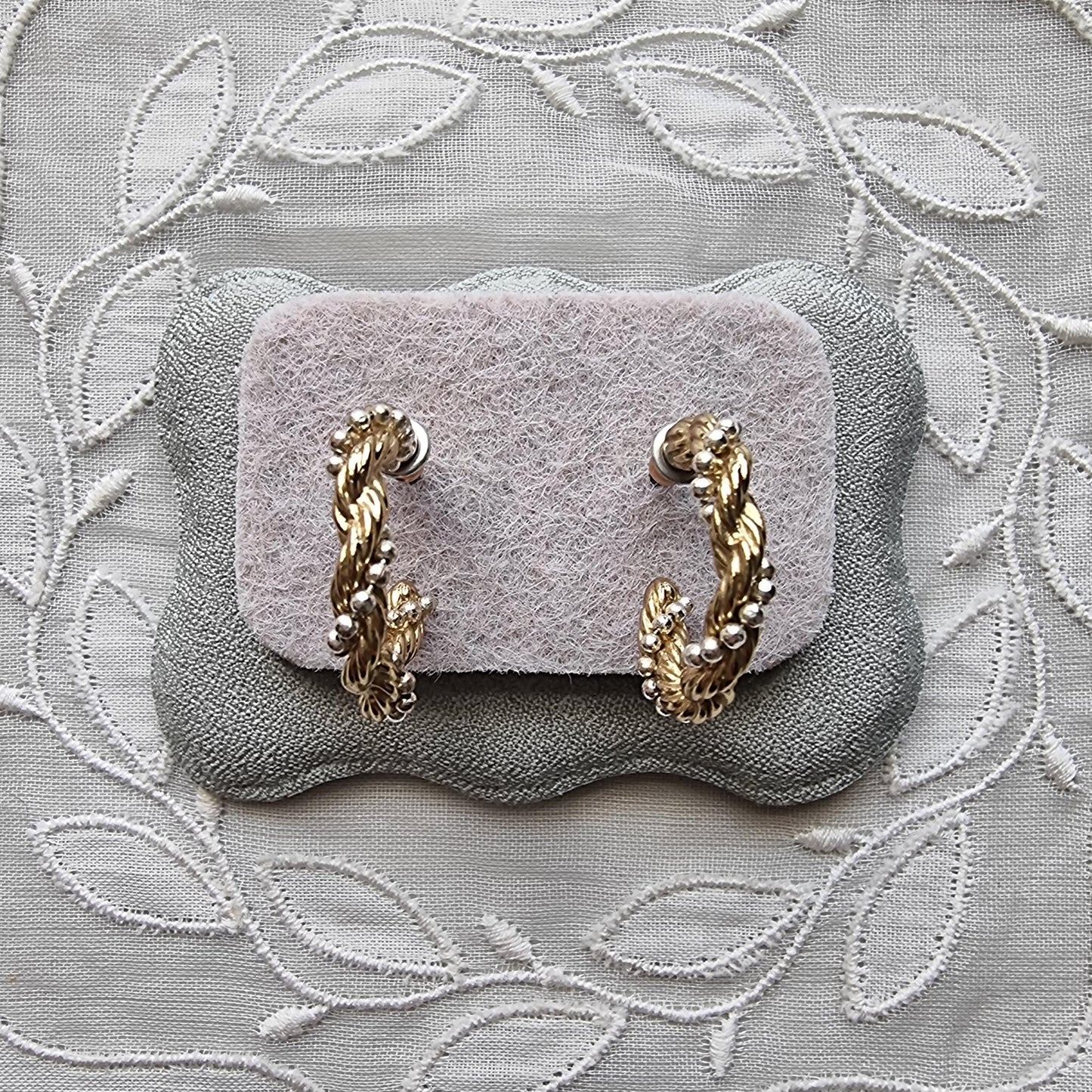 Posts - Small Gold Beaded Twist Hoop Earrings