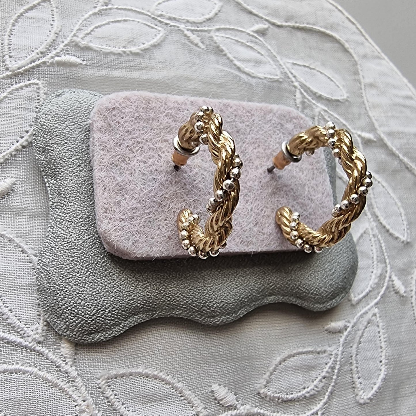 Posts - Small Gold Beaded Twist Hoop Earrings