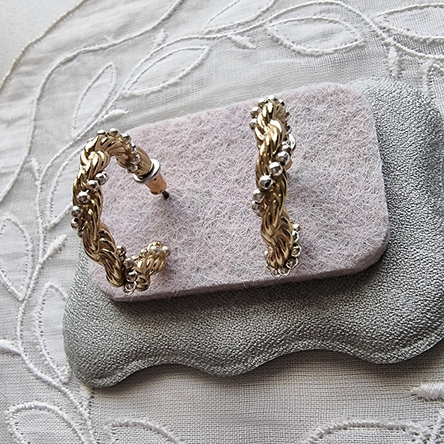 Posts - Small Gold Beaded Twist Hoop Earrings