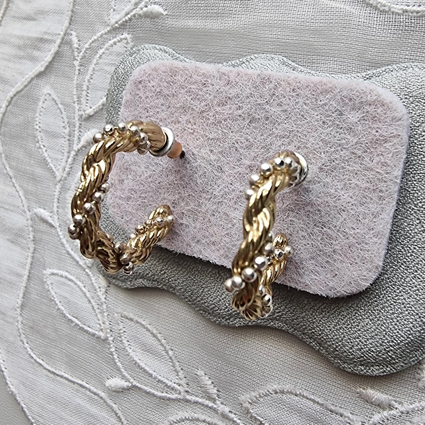 Posts - Small Gold Beaded Twist Hoop Earrings