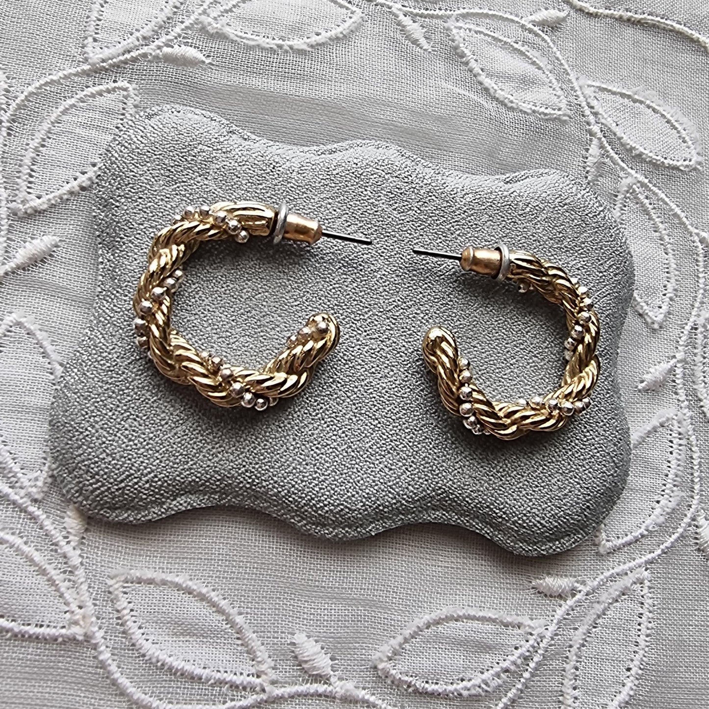 Posts - Small Gold Beaded Twist Hoop Earrings