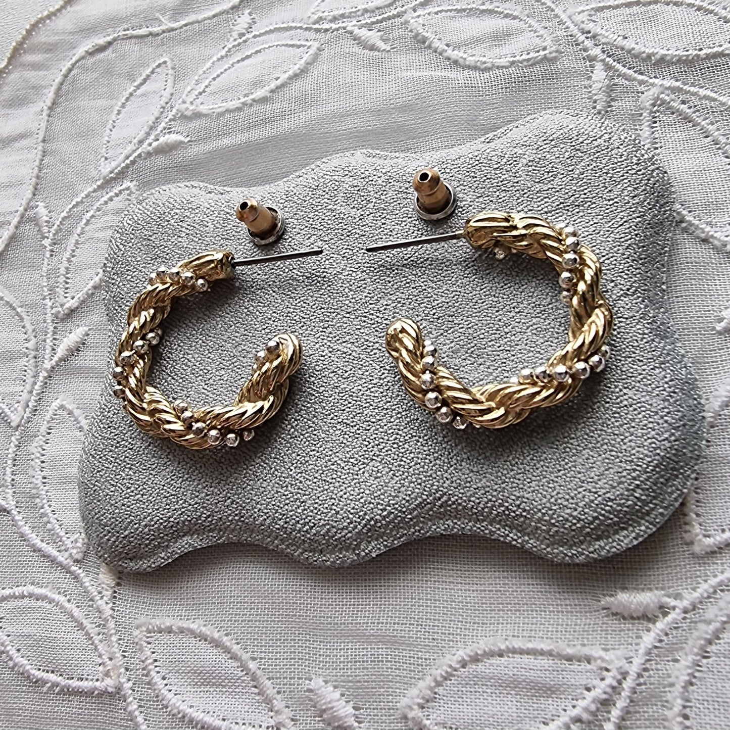 Posts - Small Gold Beaded Twist Hoop Earrings