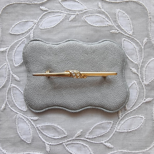 Brooch - Gold and Clear Crystals Bar Brooch