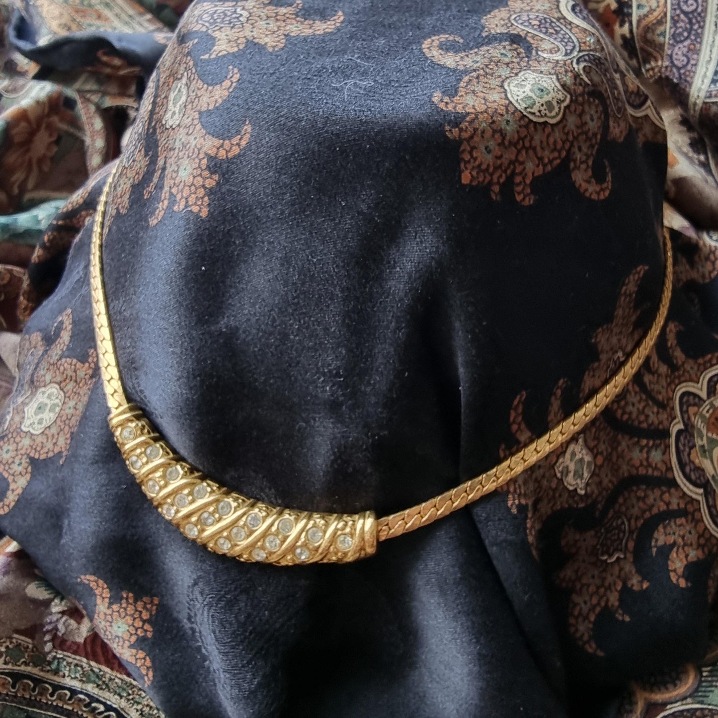 Necklace - Gold and Clear Crystals Small Bib Necklace