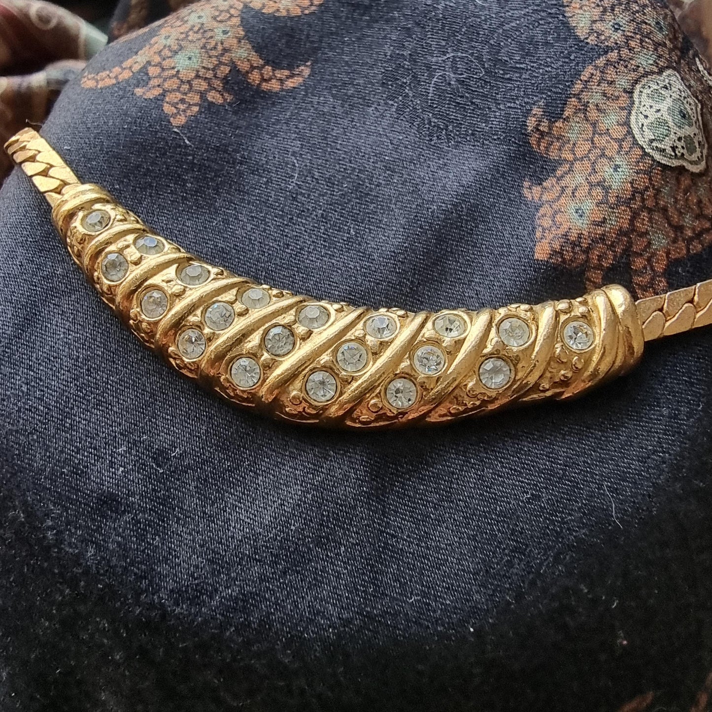 Necklace - Gold and Clear Crystals Small Bib Necklace