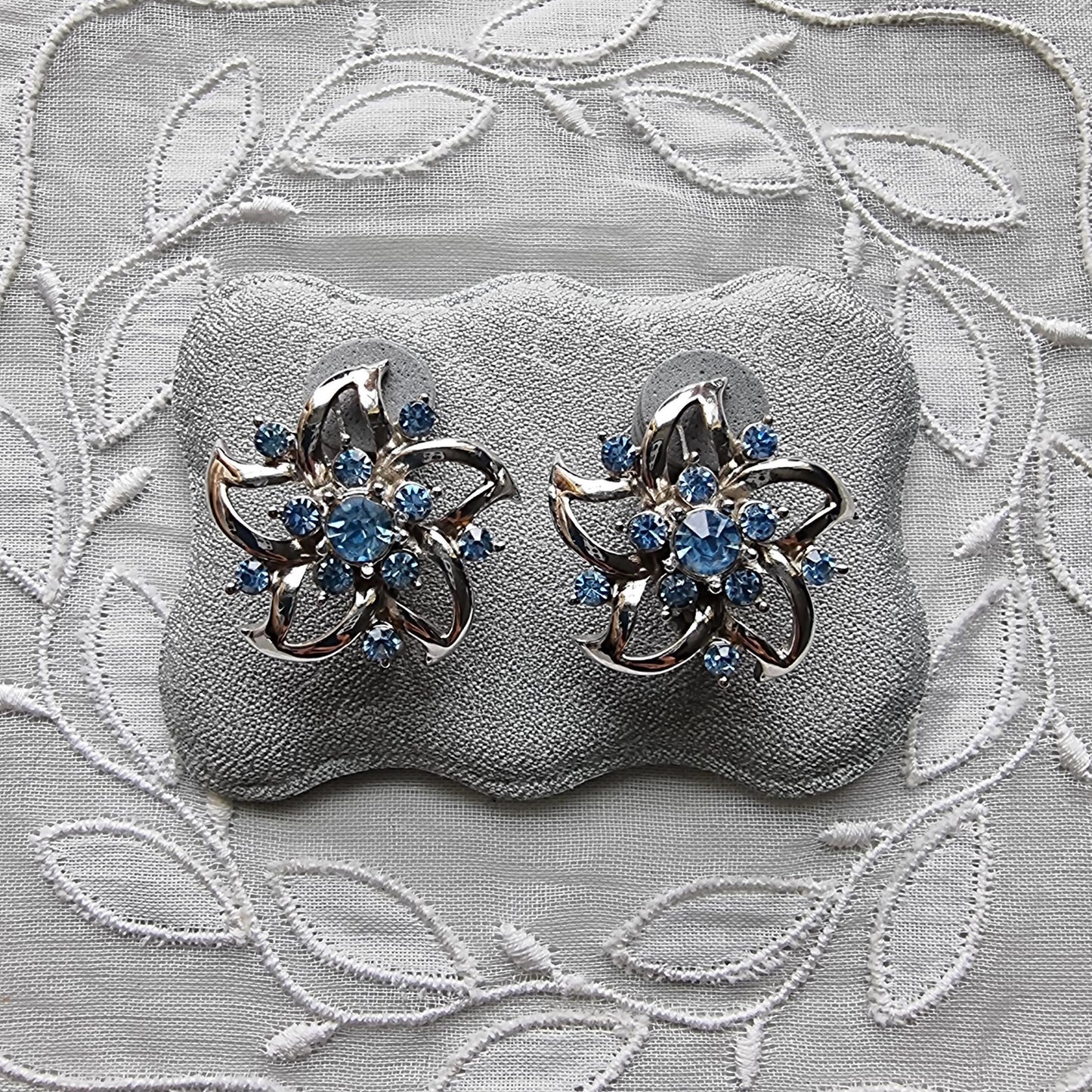 Clip on - Coro Ice Blue Crystal Flower Clip on Earrings