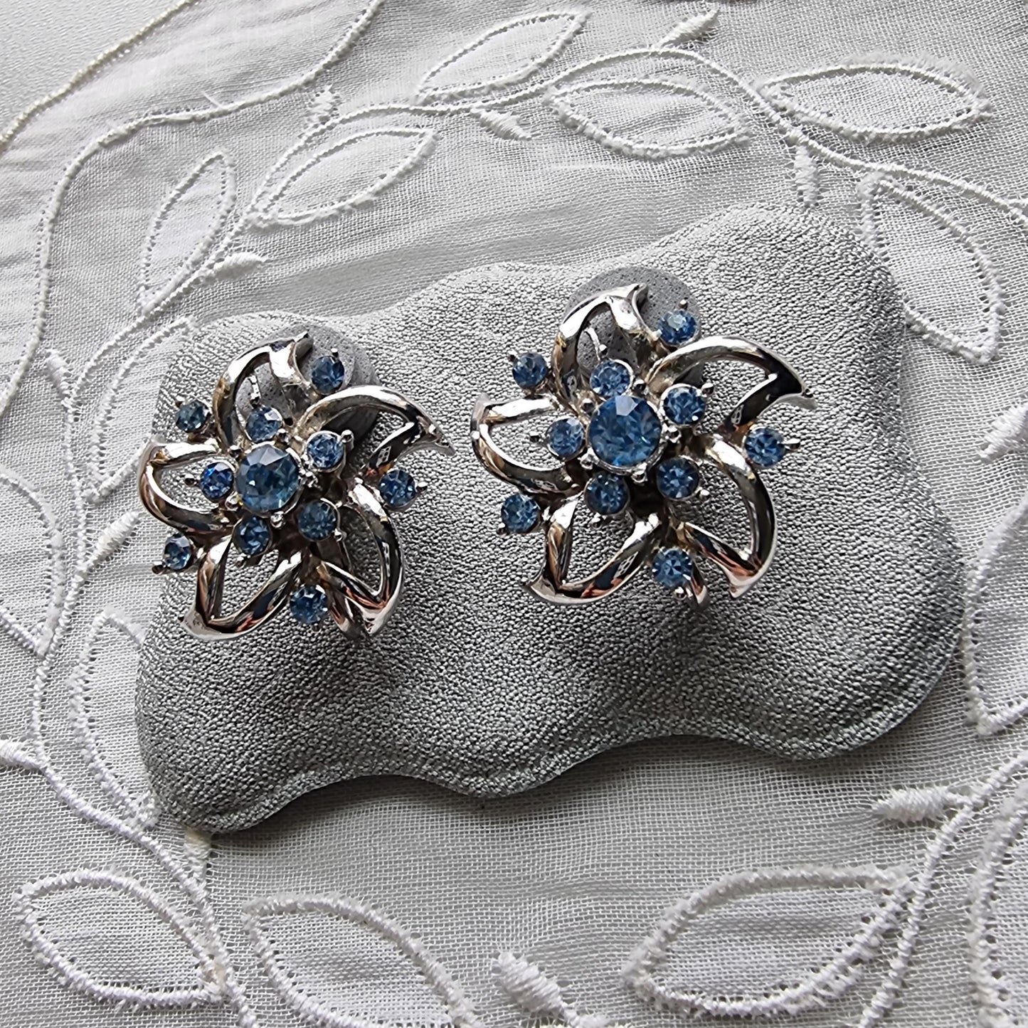 Clip on - Coro Ice Blue Crystal Flower Clip on Earrings