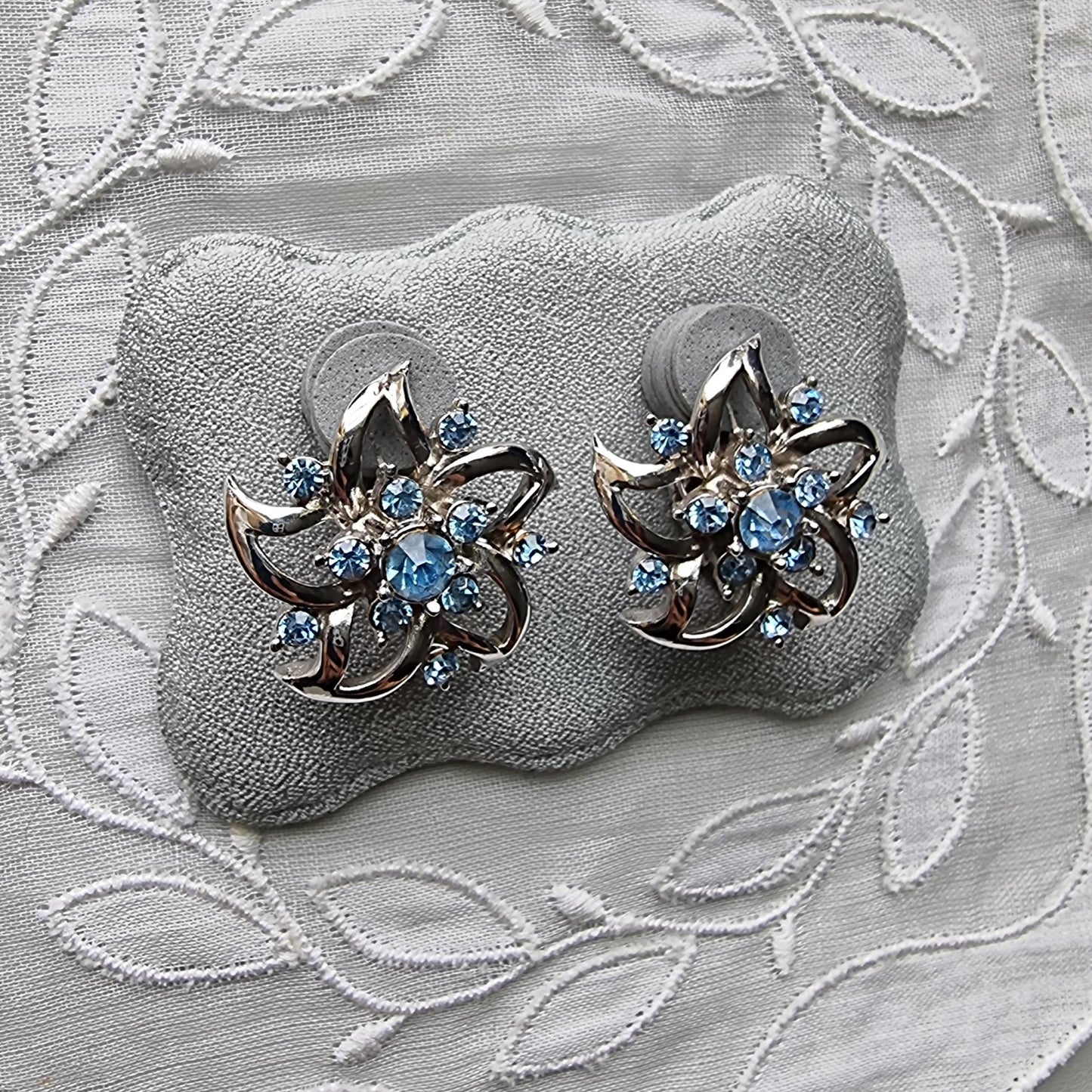 Clip on - Coro Ice Blue Crystal Flower Clip on Earrings